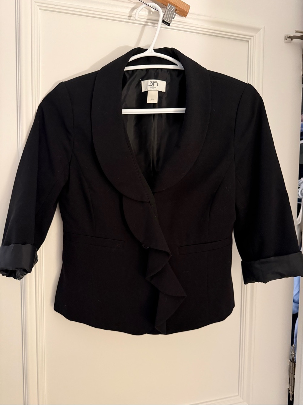 LOFT Black Ruffle-Front Cropped Blazer